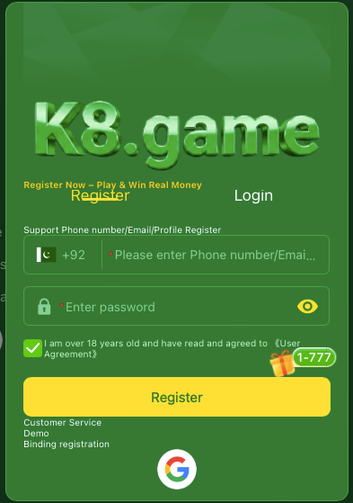 K8 Game Register Section